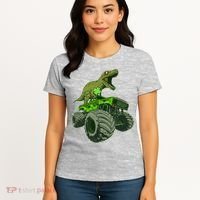 Funny St Patrick's Day Lucky Trex Dinosaur Riding Monster Truck Women's T-Shirt thumb 4