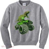 Funny St Patrick's Day Lucky Trex Dinosaur Riding Monster Truck Kids Sweatshirt thumb 0