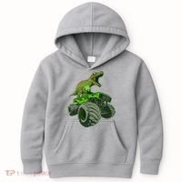 Funny St Patrick's Day Lucky Trex Dinosaur Riding Monster Truck Kids Hoodie thumb 0