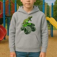 Funny St Patrick's Day Lucky Trex Dinosaur Riding Monster Truck Kids Hoodie thumb 2