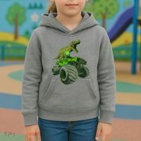 Funny St Patrick's Day Lucky Trex Dinosaur Riding Monster Truck Kids Hoodie thumb 3