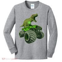 Funny St Patrick's Day Lucky Trex Dinosaur Riding Monster Truck Kids Long Sleeve Shirt thumb 0