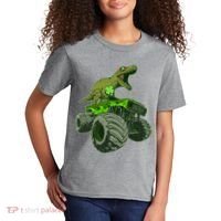 Funny St Patrick's Day Lucky Trex Dinosaur Riding Monster Truck Kids T-Shirt thumb 2