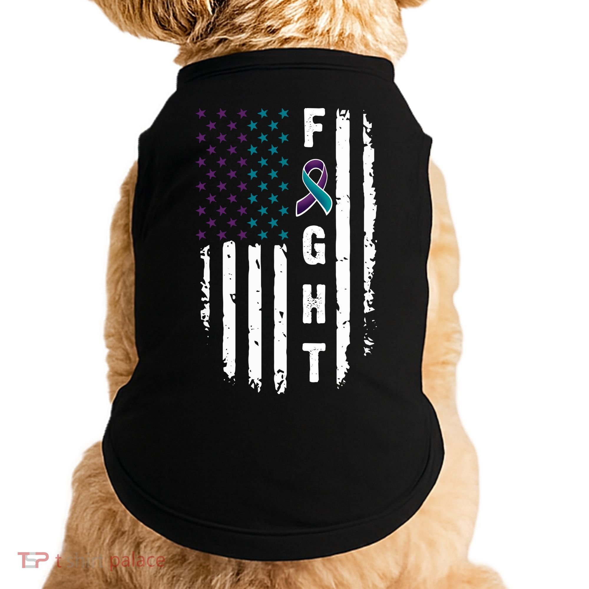 Fight Suicide Prevention Teal Purple Ribbon US Flag Doggie Tank