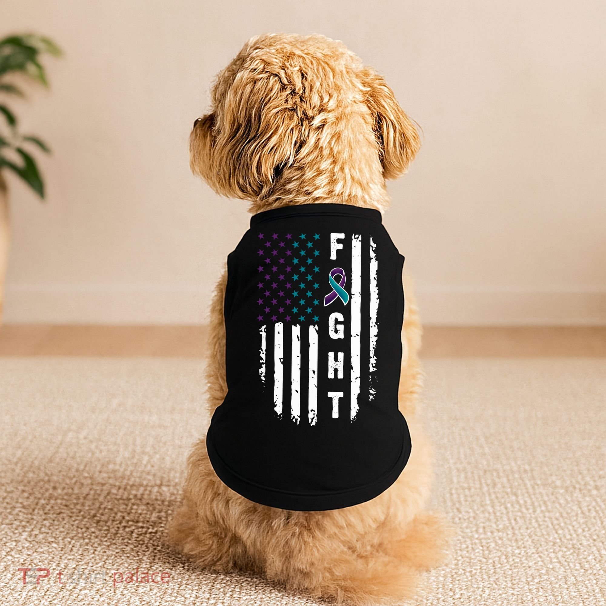Fight Suicide Prevention Teal Purple Ribbon US Flag Doggie Tank