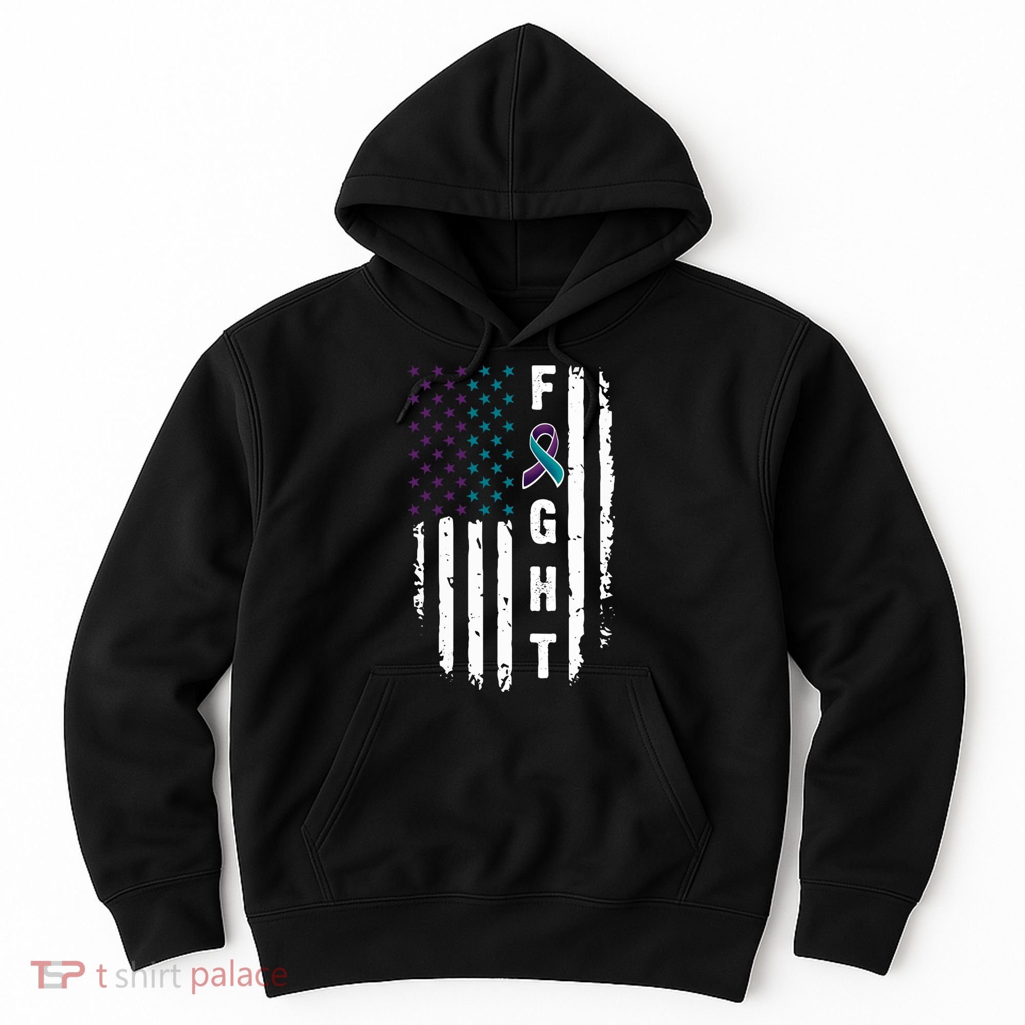 Fight Suicide Prevention Teal Purple Ribbon US Flag Hoodie