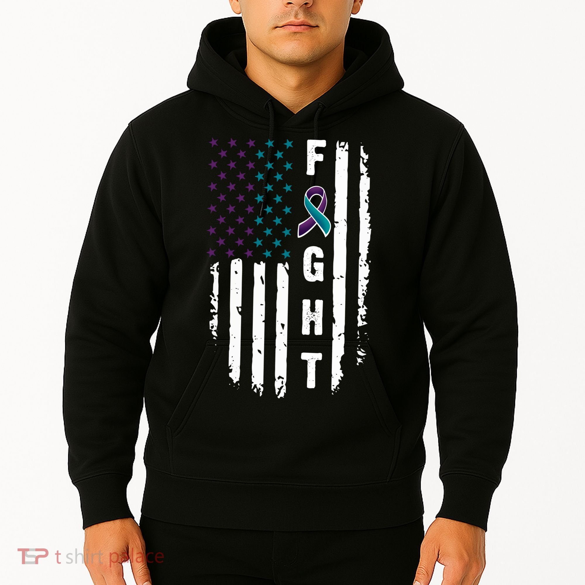 Fight Suicide Prevention Teal Purple Ribbon US Flag Hoodie
