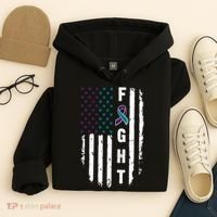 Fight Suicide Prevention Teal Purple Ribbon US Flag Hoodie thumb 4