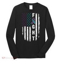 Fight Suicide Prevention Teal Purple Ribbon US Flag Long Sleeve Shirt thumb 0