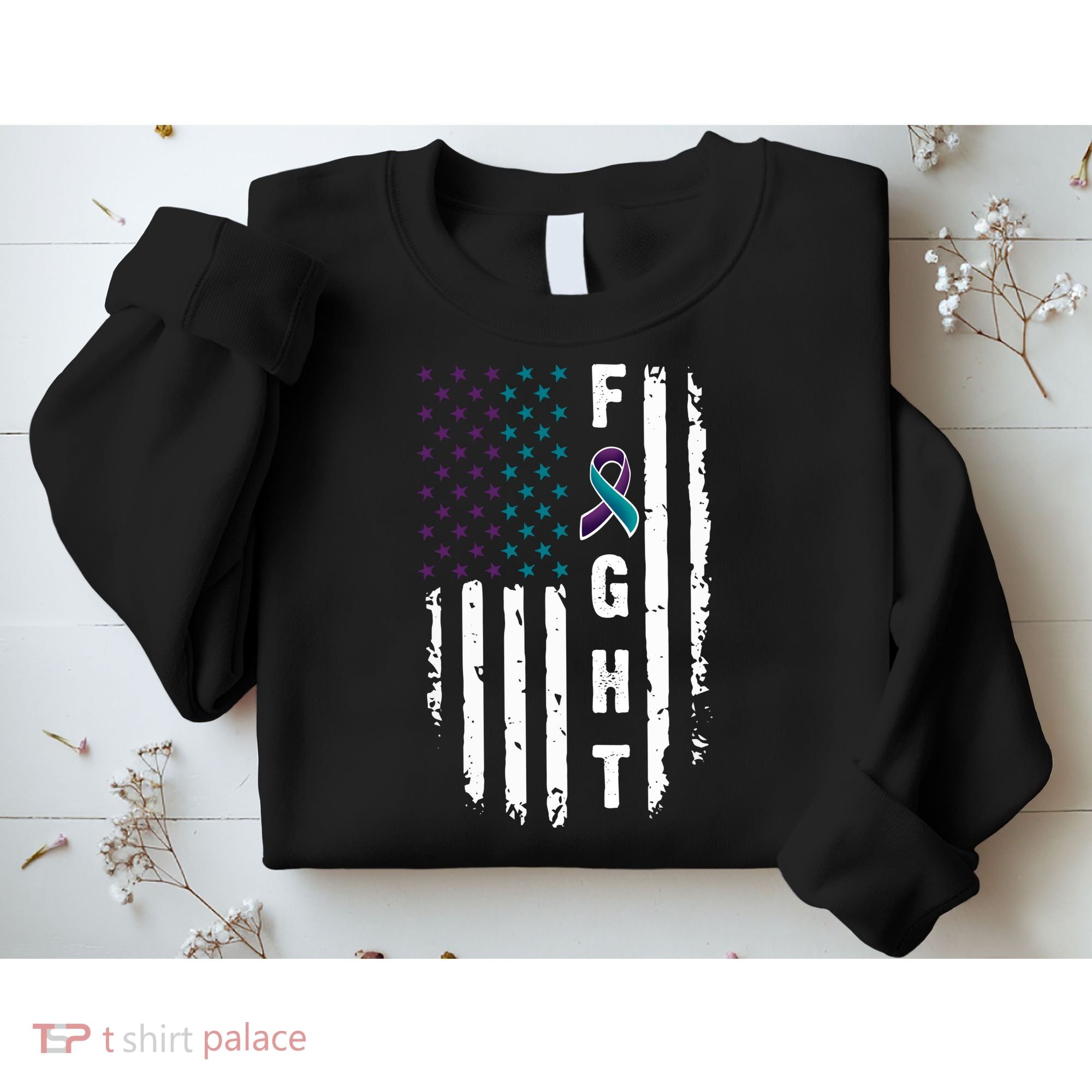 Fight Suicide Prevention Teal Purple Ribbon US Flag Sweatshirt