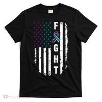 Fight Suicide Prevention Teal Purple Ribbon US Flag T-Shirt thumb 0