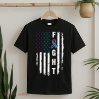 Fight Suicide Prevention Teal Purple Ribbon US Flag T-Shirt thumb 2