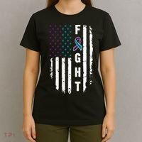 Fight Suicide Prevention Teal Purple Ribbon US Flag T-Shirt thumb 4