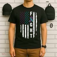 Fight Suicide Prevention Teal Purple Ribbon US Flag T-Shirt thumb 6