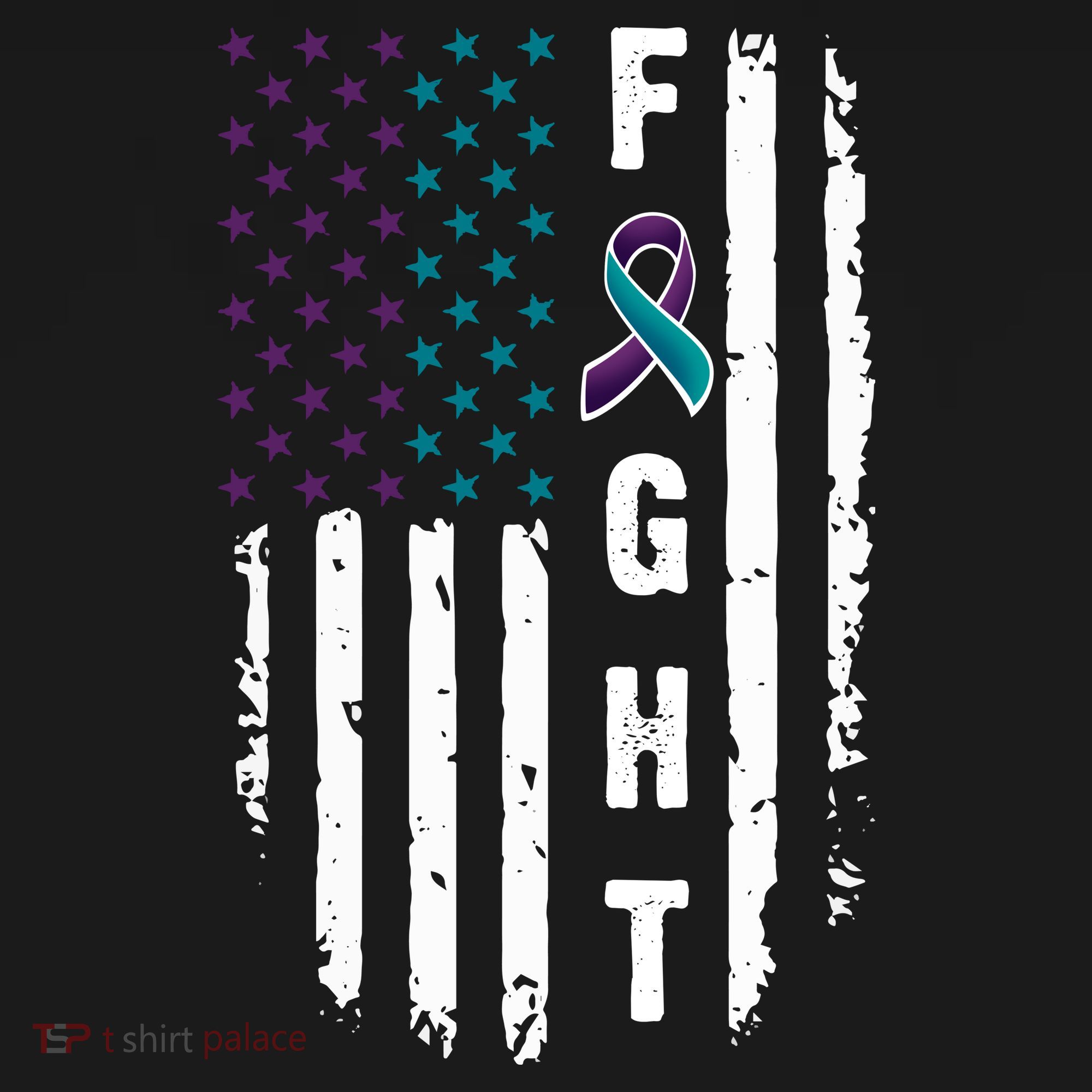 Fight Suicide Prevention Teal Purple Ribbon US Flag T-Shirt