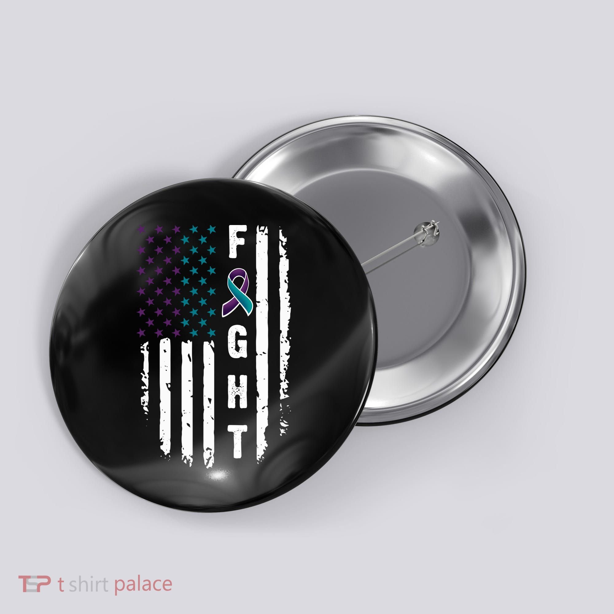 Fight Suicide Prevention Teal Purple Ribbon US Flag Button