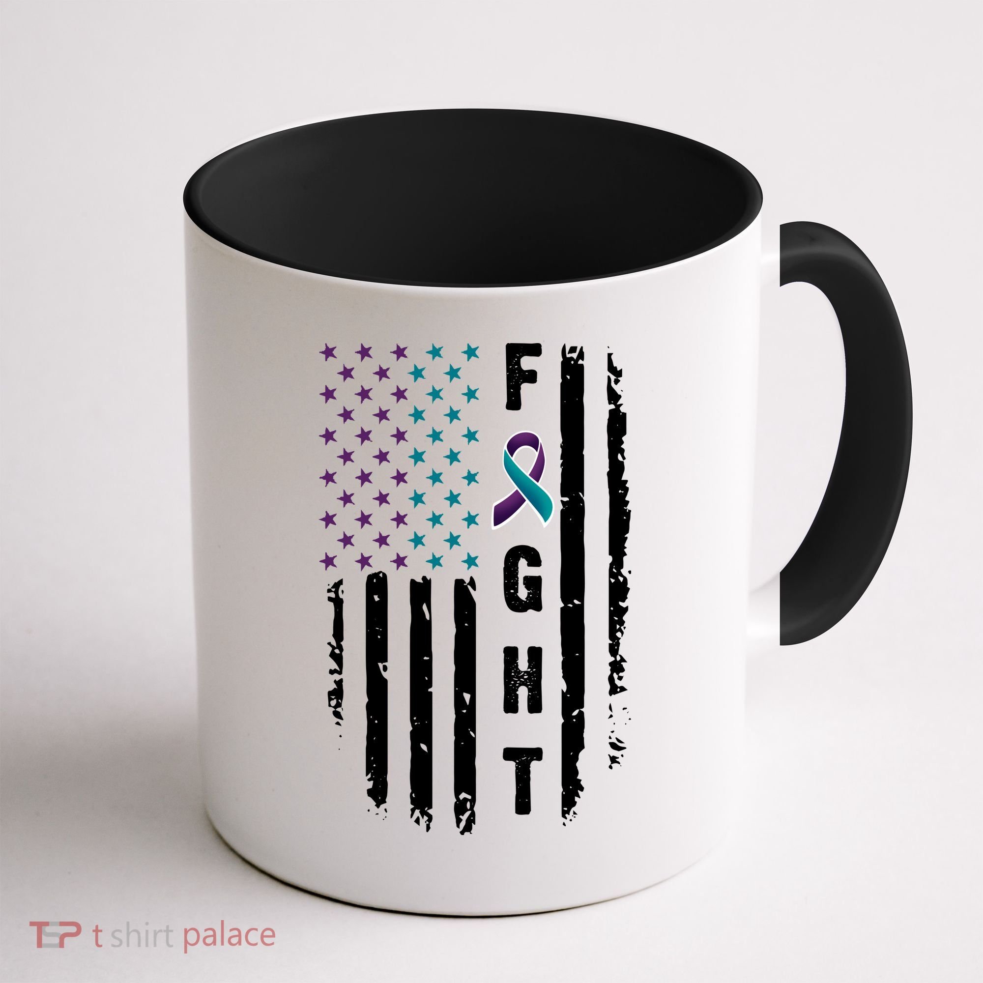 Fight Suicide Prevention Teal Purple Ribbon US Flag Coffee Mug