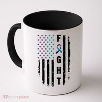 Fight Suicide Prevention Teal Purple Ribbon US Flag Coffee Mug thumb 0