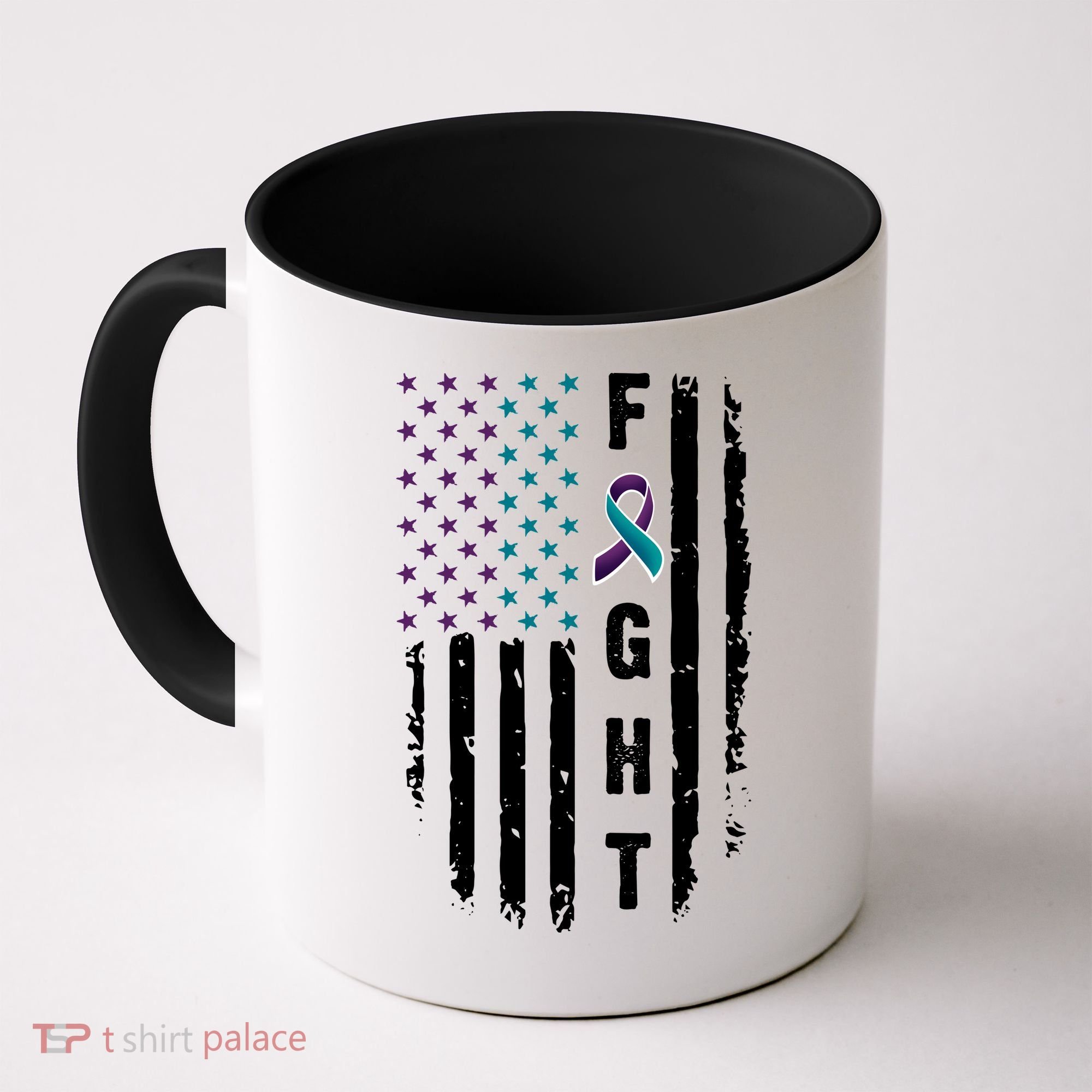 Fight Suicide Prevention Teal Purple Ribbon US Flag Coffee Mug