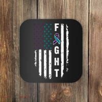 Fight Suicide Prevention Teal Purple Ribbon US Flag Coaster thumb 0
