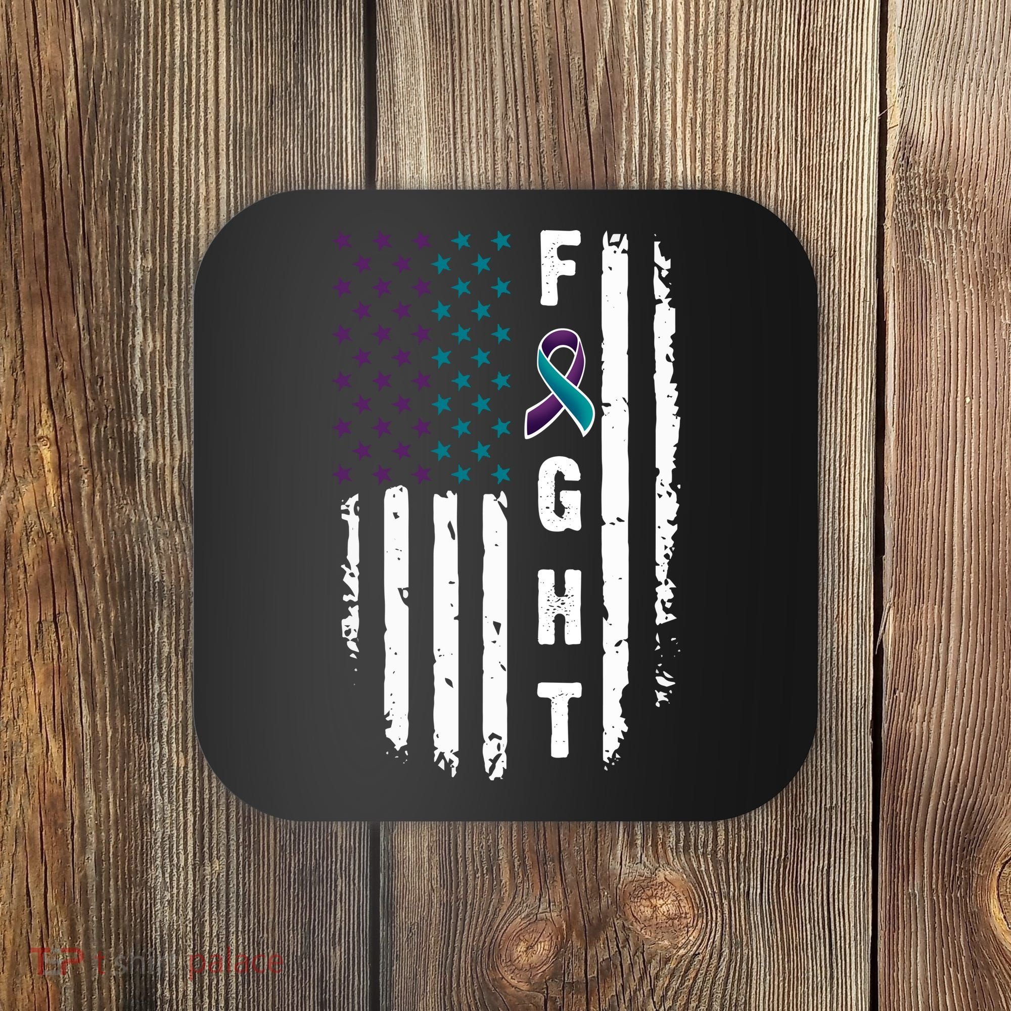 Fight Suicide Prevention Teal Purple Ribbon US Flag Coaster
