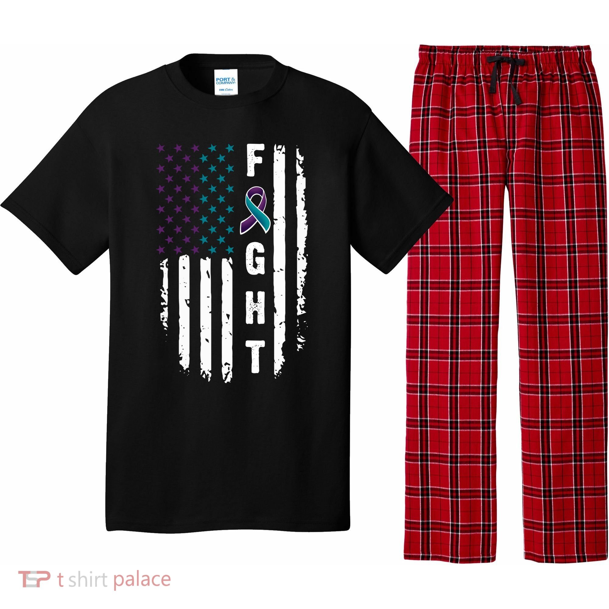 Fight Suicide Prevention Teal Purple Ribbon US Flag Pajama Set