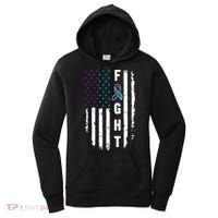 Fight Suicide Prevention Teal Purple Ribbon US Flag Women's Hoodie thumb 0