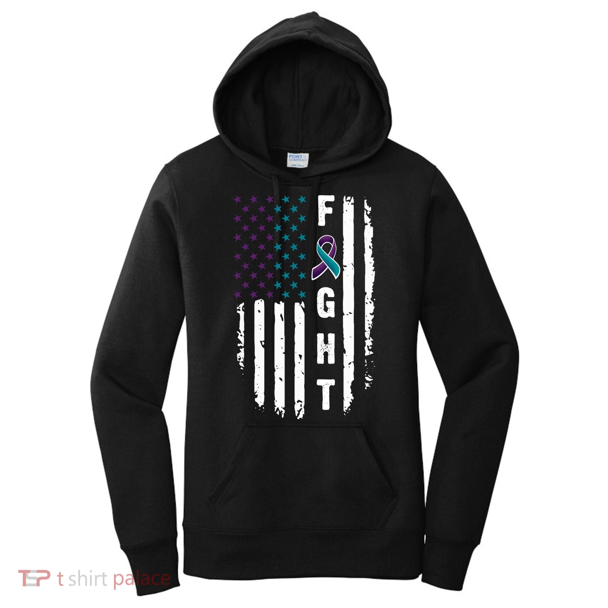 Fight Suicide Prevention Teal Purple Ribbon US Flag Women's Hoodie