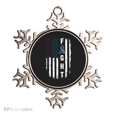 Fight Suicide Prevention Teal Purple Ribbon US Flag Ornament