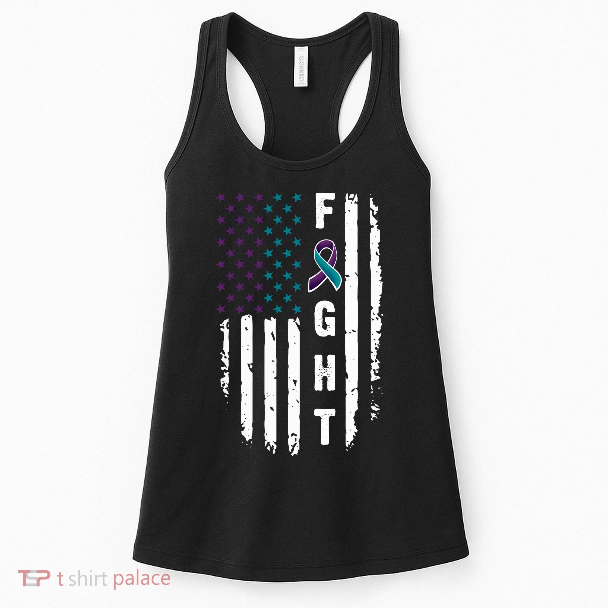 Fight Suicide Prevention Teal Purple Ribbon US Flag Women's Tank Top