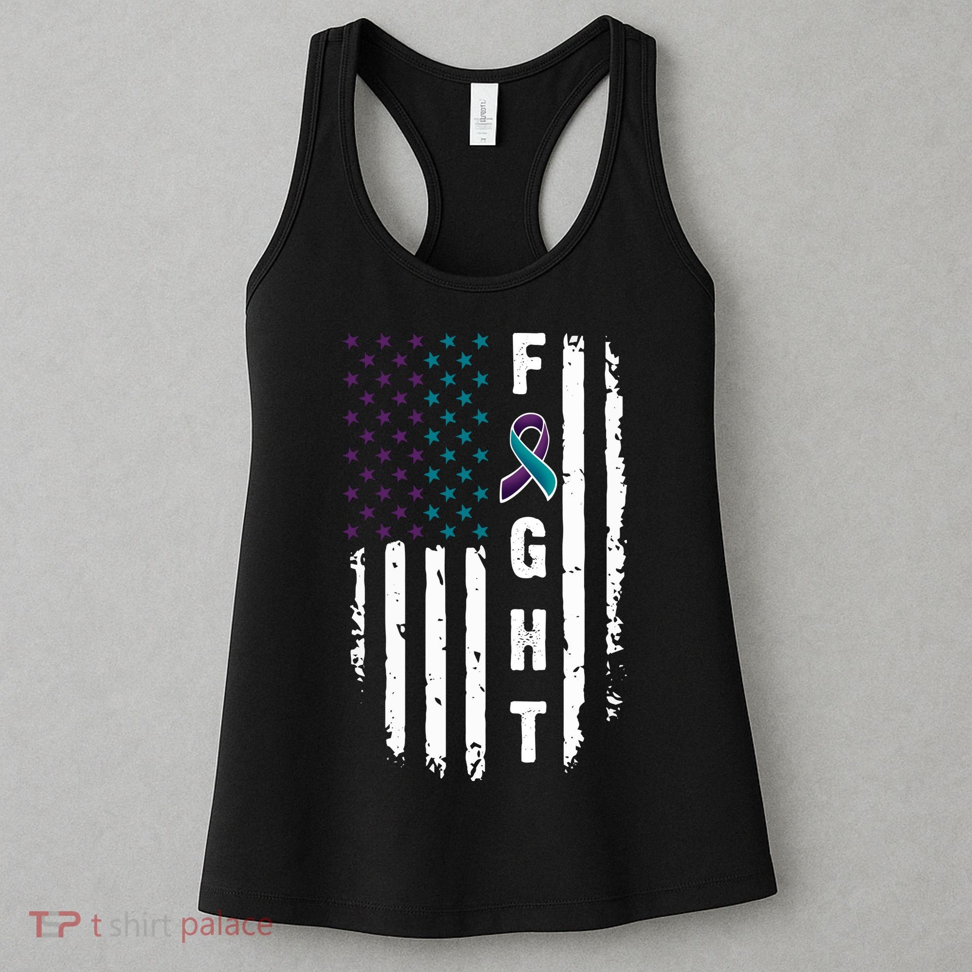 Fight Suicide Prevention Teal Purple Ribbon US Flag Women's Tank Top