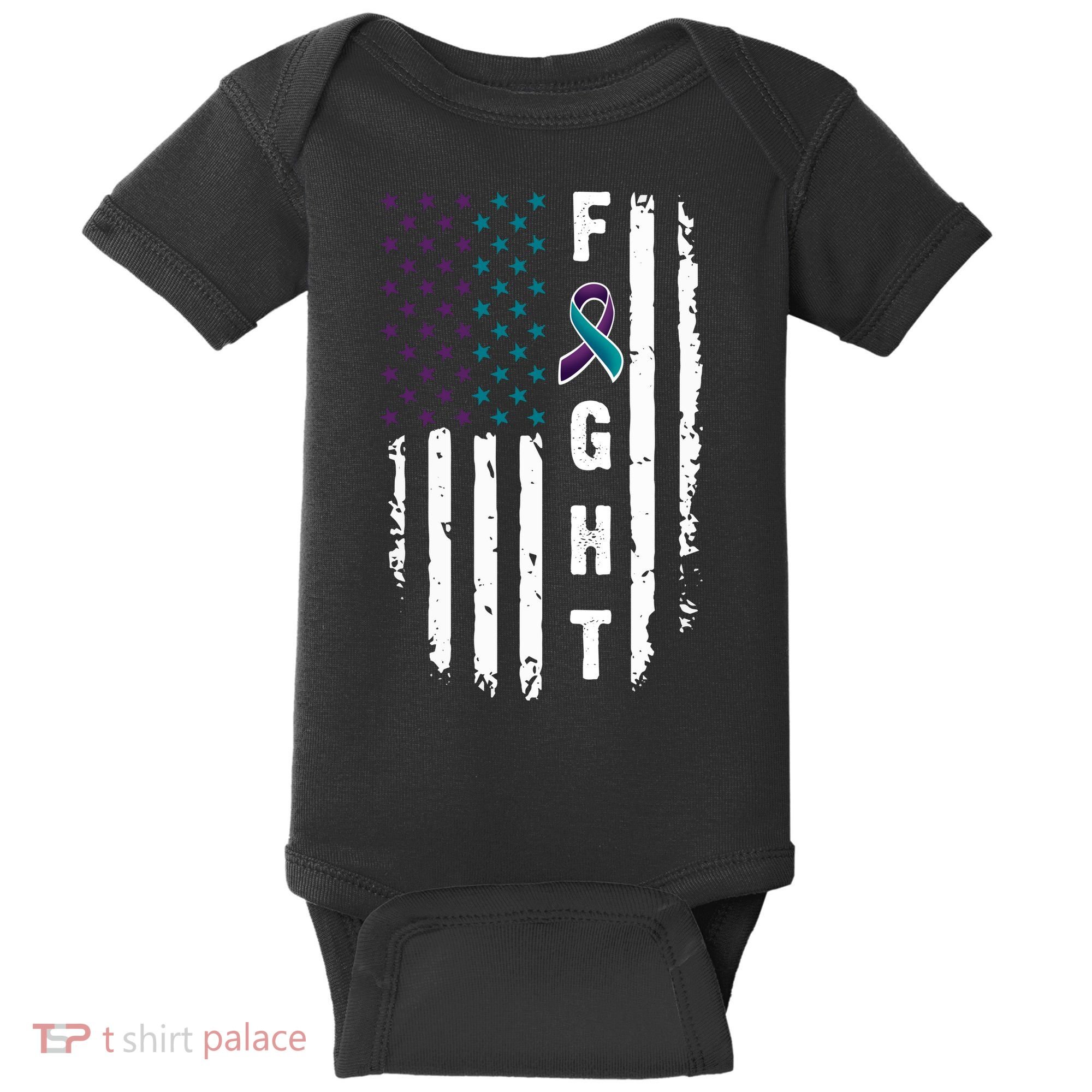 Fight Suicide Prevention Teal Purple Ribbon US Flag Baby Bodysuit