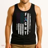 Fight Suicide Prevention Teal Purple Ribbon US Flag Tank Top thumb 3