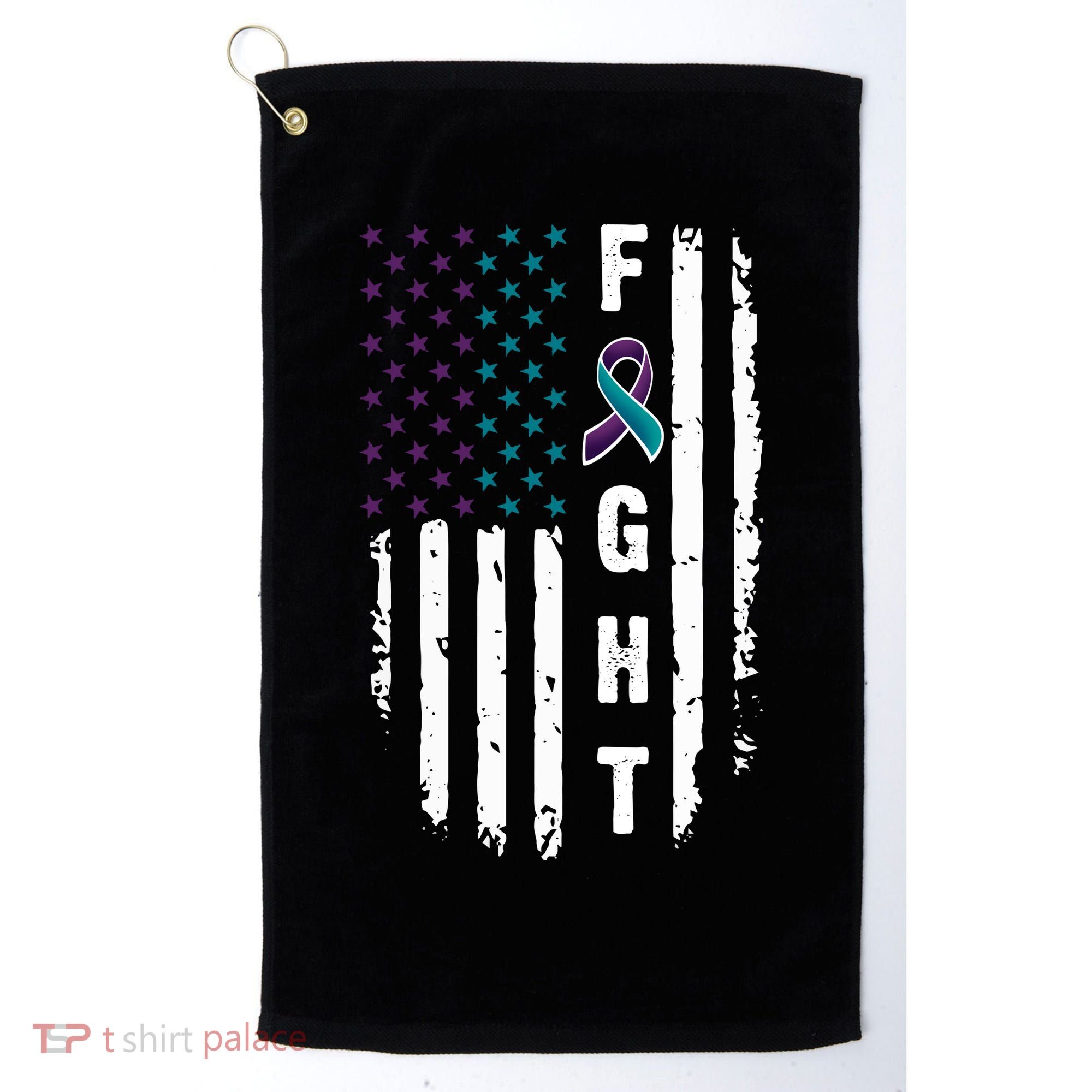 Fight Suicide Prevention Teal Purple Ribbon US Flag Golf Towel