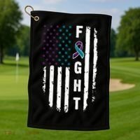 Fight Suicide Prevention Teal Purple Ribbon US Flag Golf Towel thumb 1