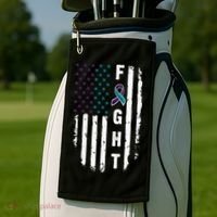 Fight Suicide Prevention Teal Purple Ribbon US Flag Golf Towel thumb 2