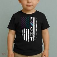 Fight Suicide Prevention Teal Purple Ribbon US Flag Toddler T-Shirt thumb 2