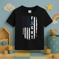 Fight Suicide Prevention Teal Purple Ribbon US Flag Toddler T-Shirt thumb 3