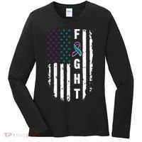 Fight Suicide Prevention Teal Purple Ribbon US Flag Women's Long Sleeve Shirt thumb 0