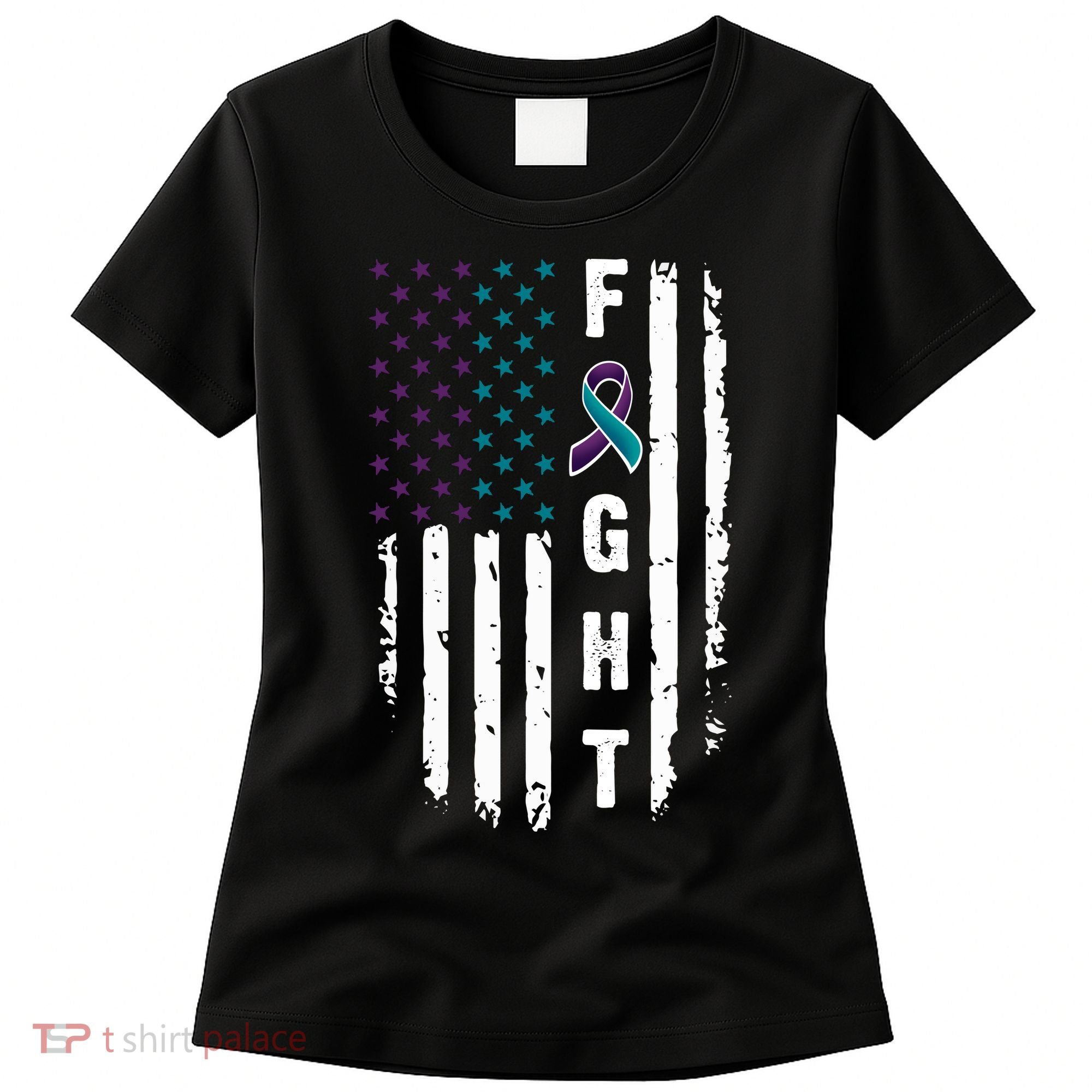 Fight Suicide Prevention Teal Purple Ribbon US Flag Women's T-Shirt