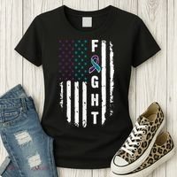Fight Suicide Prevention Teal Purple Ribbon US Flag Women's T-Shirt thumb 3