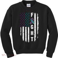 Fight Suicide Prevention Teal Purple Ribbon US Flag Kids Sweatshirt thumb 0