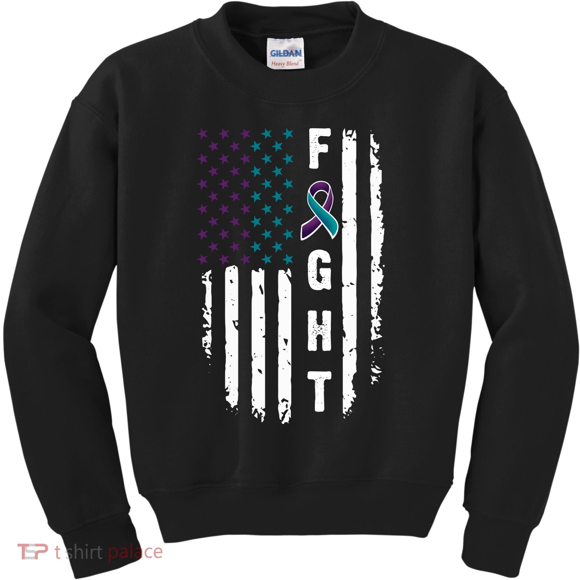 Fight Suicide Prevention Teal Purple Ribbon US Flag Kids Sweatshirt