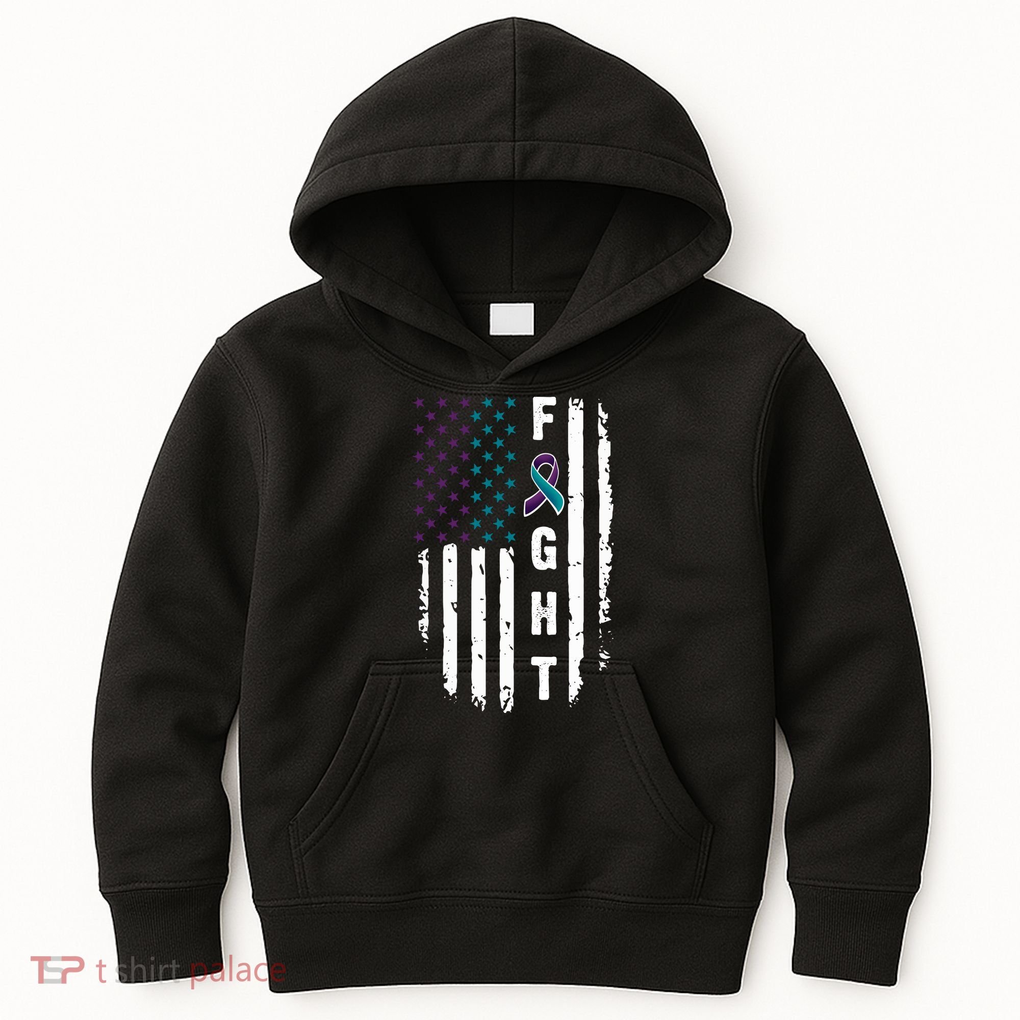 Fight Suicide Prevention Teal Purple Ribbon US Flag Kids Hoodie
