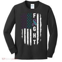 Fight Suicide Prevention Teal Purple Ribbon US Flag Kids Long Sleeve Shirt thumb 0