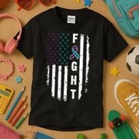 Fight Suicide Prevention Teal Purple Ribbon US Flag Kids T-Shirt thumb 3