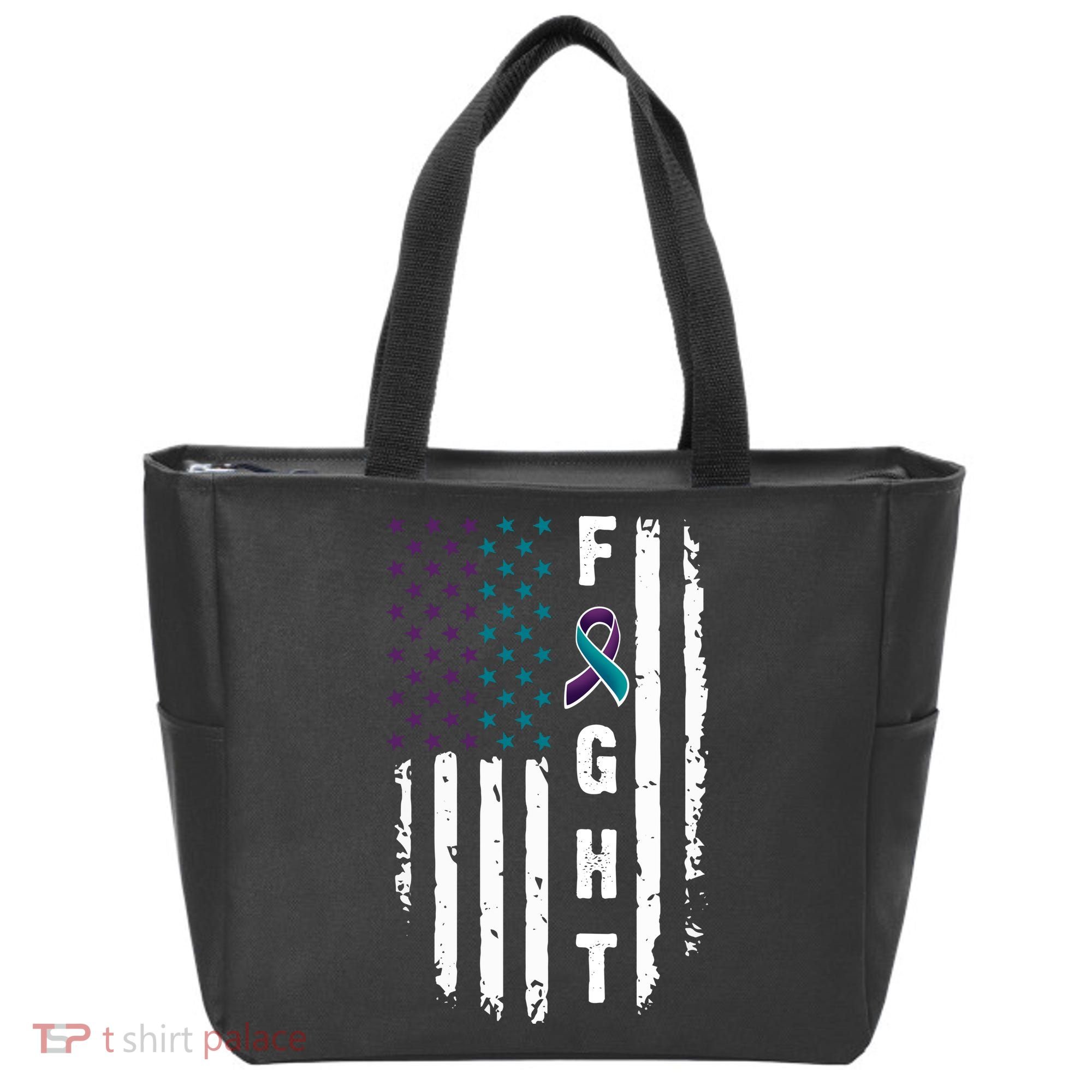 Fight Suicide Prevention Teal Purple Ribbon US Flag Tote Bag