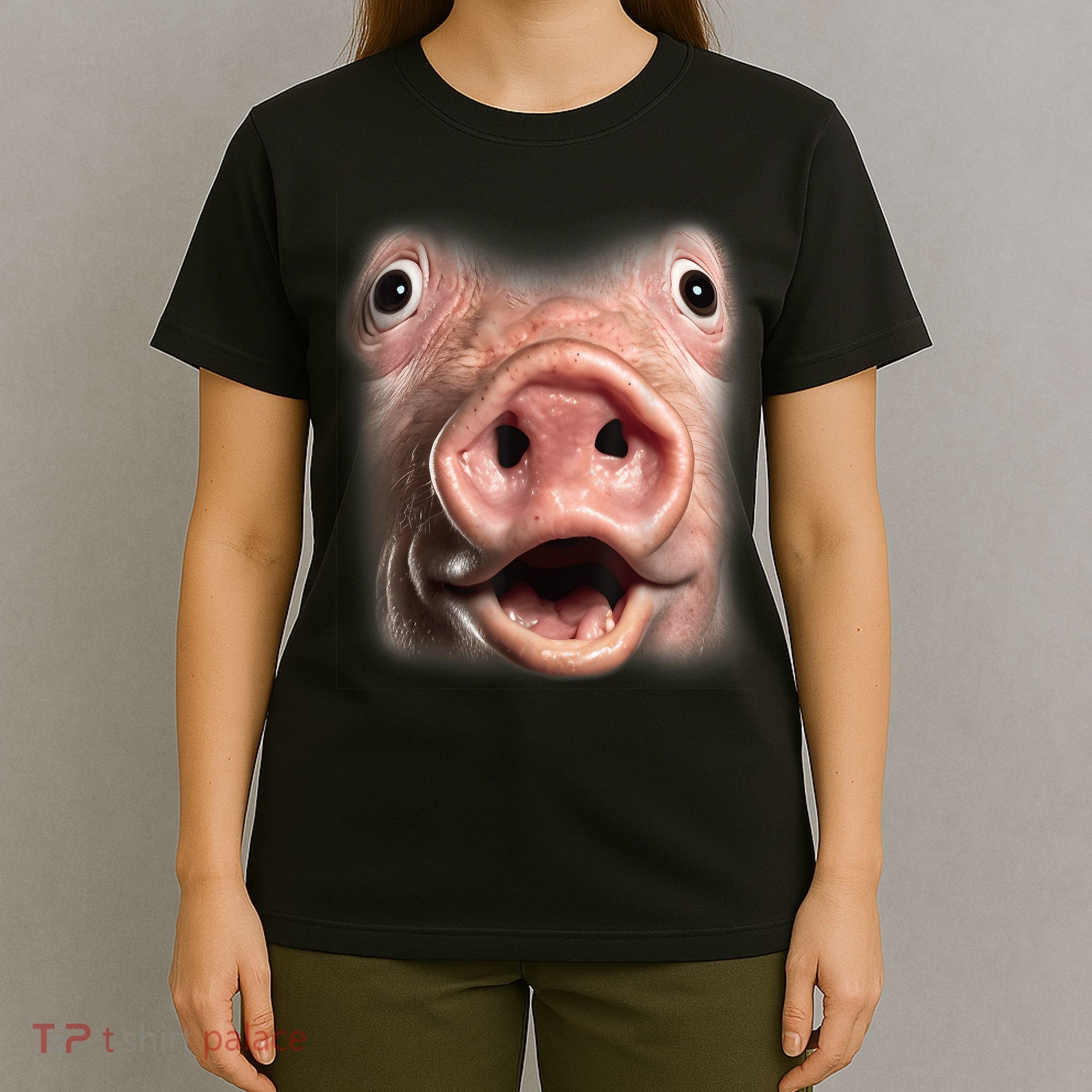 Funny Surprised Pig Face Meme Big Troll Hog Piggy Face T-Shirt