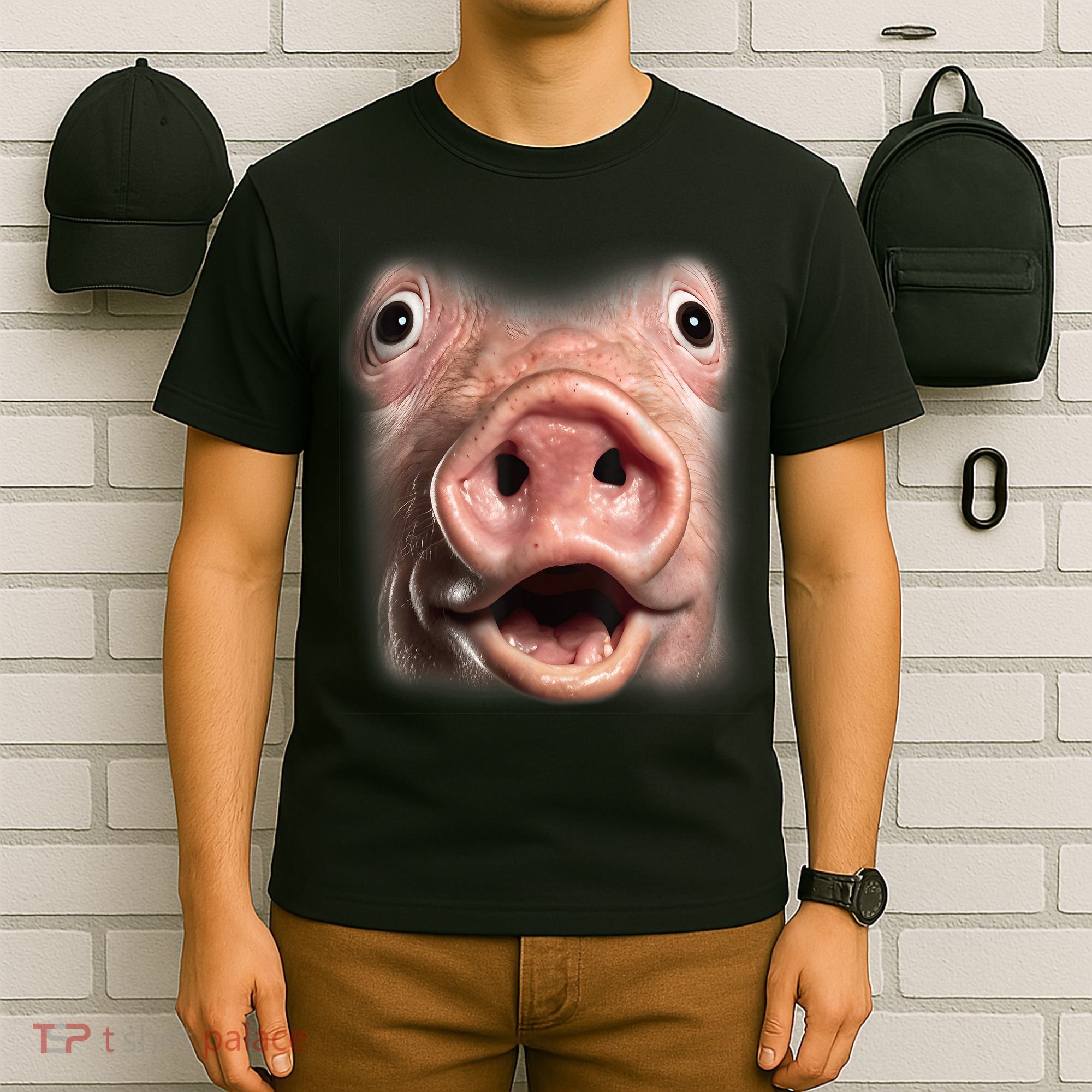 Funny Surprised Pig Face Meme Big Troll Hog Piggy Face T-Shirt
