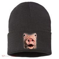Funny Surprised Pig Face Meme Big Troll Hog Piggy Face Sustainable Knit Beanie thumb 0